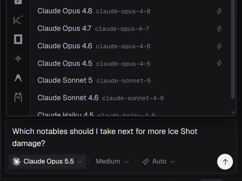 The assistant's model list for Claude, beside the other supported apps and above a question about the build